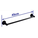 Modern matte black wall mounted towel bar with wood accents bathroom