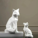 Modern matte white geometric fox sculpture living room decor