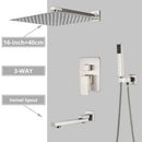 Modern minimalist brushed nickel shower system with rain shower head bathroom