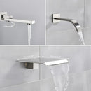 Modern minimalist brushed nickel shower system with rain shower head bathroom