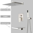 Modern minimalist brushed nickel shower system with rain shower head bathroom