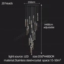 Modern minimalist crystal chrome led chandelier stairwell pendant light