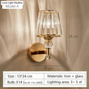Modern minimalist gold wall lamp with crystal shade for bedroom