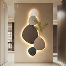 Modern minimalist textured stone green plant mural wall lamp living room