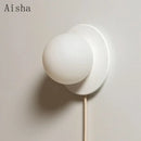 Modern minimalist white frosted glass ball wall light bedroom sconce