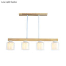 Modern minimalist wood and white glass pendant light dining room