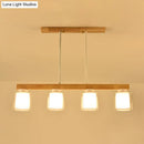 Modern minimalist wood and white glass pendant light dining room