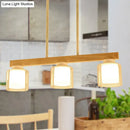 Modern minimalist wood and white glass pendant light dining room