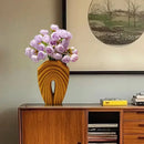 Modern mustard yellow geometric folds ceramic vase living room decor