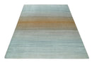 Modern Ombre 8x10 Hand Made Silver, Blue, Gold and Beige Scandinavian Blended Wool Flatwoven Area Rug | KE13