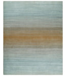 Modern Ombre 8x10 Hand Made Silver, Blue, Gold and Beige Scandinavian Blended Wool Flatwoven Area Rug | KE13