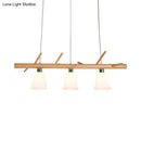 Modern opal glass island lighting in natural wood for dining room