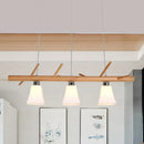 Modern opal glass island lighting in natural wood for dining room