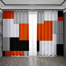 Modern orange and white geometric grid printed curtain set bedroom
