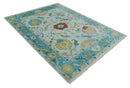 Modern Oushak 9x12 Hand Knotted Persian Blue, Red and Gold Colorful Wool Area Rug | TRDCP835912