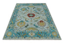 Modern Oushak 9x12 Hand Knotted Persian Blue, Red and Gold Colorful Wool Area Rug | TRDCP835912