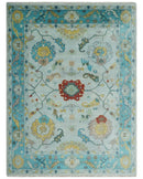 Modern Oushak 9x12 Hand Knotted Persian Blue, Red and Gold Colorful Wool Area Rug | TRDCP835912