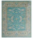 Modern Oushak Hand Knotted 8x10 Persian Blue and Silver Antique Wool Area Rug | TRDCP912810