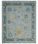 Modern Oushak Multi Size Silver and Teal Vibrant Colorful Hand knotted Wool Area Rug