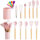 Modern pastel silicone kitchen utensil set with storage box