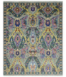 Hand knotted Green And Pink Traditional large design Custom Made wool Area Rug