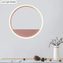 Modern pink & blue iron hoop wall light with bedroom storage rack