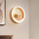 Modern pink & blue iron hoop wall light with bedroom storage rack