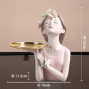 Modern pink butterfly girl resin figure living room decor gold tray