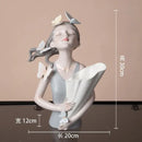 Modern pink butterfly girl resin figure living room decor gold tray