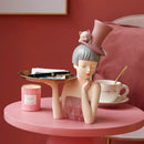Modern pink & gray woman sculpture tray living room home decor