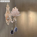 Modern pink lotus wall lamp with teardrop crystal – bedroom sconce