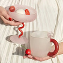 Modern pink & red glass mug set dining room dessert bowl