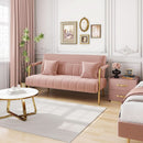 Modern Pink Velvet Sofa with Gold Arms for Living Room