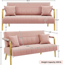 Modern Pink Velvet Sofa with Gold Arms for Living Room