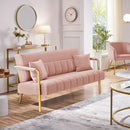 Modern Pink Velvet Sofa with Gold Arms for Living Room