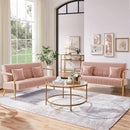 Modern Pink Velvet Sofa with Gold Arms for Living Room