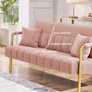 Modern Pink Velvet Sofa with Gold Arms for Living Room