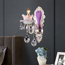 Modern purple & silver crystal wall sconce – bedroom floral light