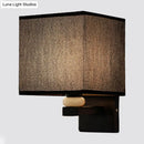 Modern rectangle fabric shade wall light with faux jade decor bedroom