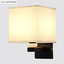 Modern rectangle fabric shade wall light with faux jade decor bedroom
