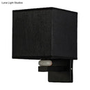 Modern rectangle fabric shade wall light with faux jade decor bedroom