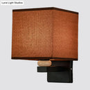 Modern rectangle fabric shade wall light with faux jade decor bedroom