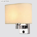 Modern rectangular chrome wall sconce with white beige fabric shade bedroom light
