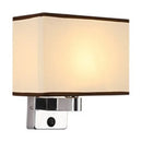 Modern rectangular chrome wall sconce with white beige fabric shade bedroom light