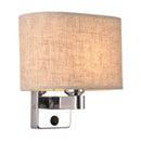 Modern rectangular chrome wall sconce with white beige fabric shade bedroom light