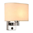 Modern rectangular chrome wall sconce with white beige fabric shade bedroom light