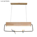 Modern rectangular wood and metal pendant light with birds dining room