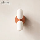 Modern red and white double head glass wall light for bedroom