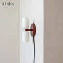 Modern red and white double head glass wall light for bedroom