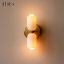 Modern red and white double head glass wall light for bedroom